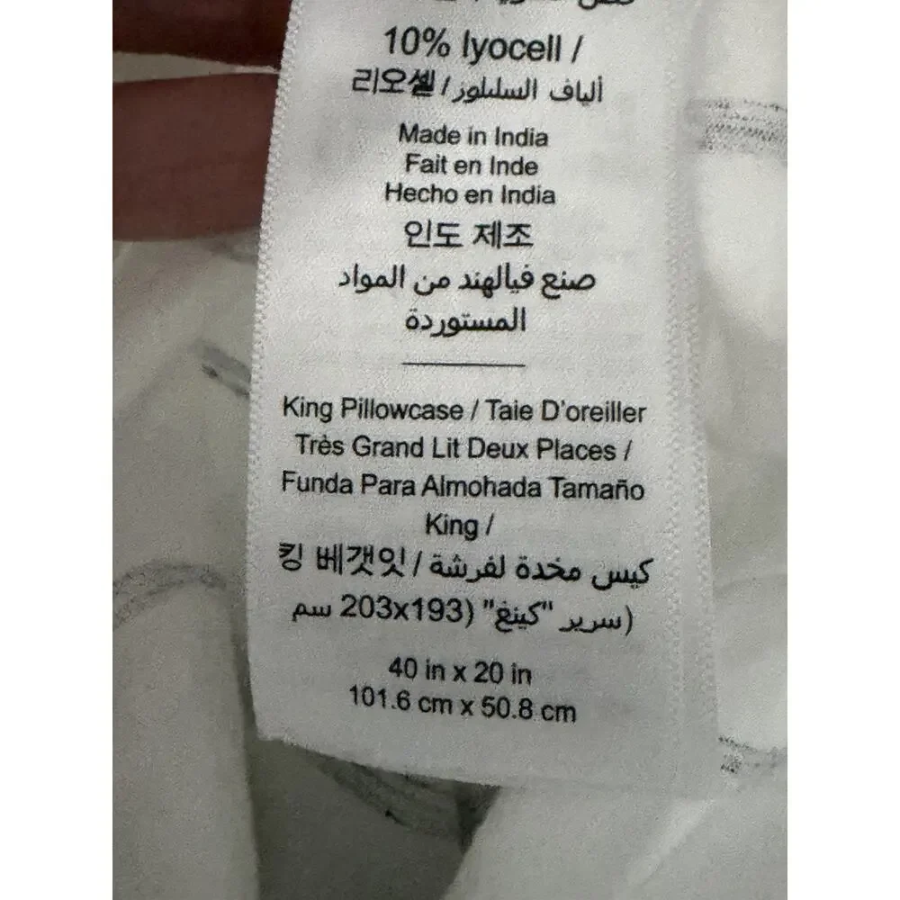 West Elm Organic Cotton Sheet Set KING Simple Stripe White Gray 7 Pc Bedding
